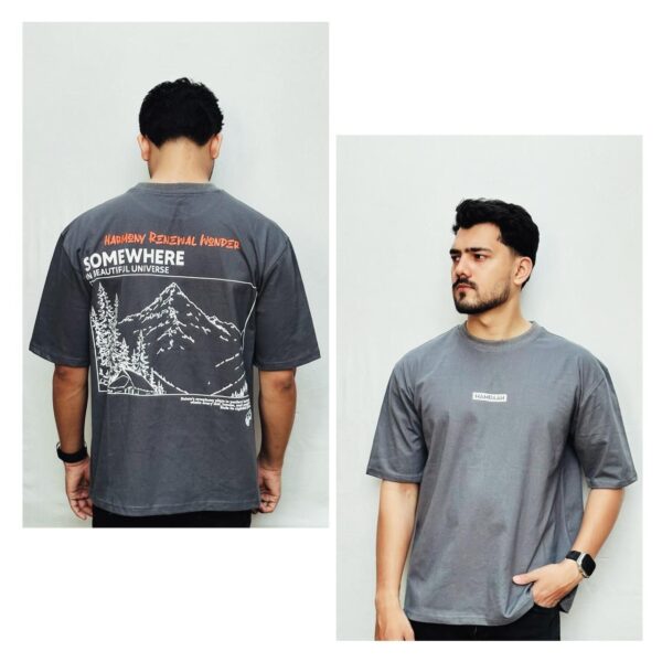 Grey - Mystic Mountain Drop Shoulder T-Shirt